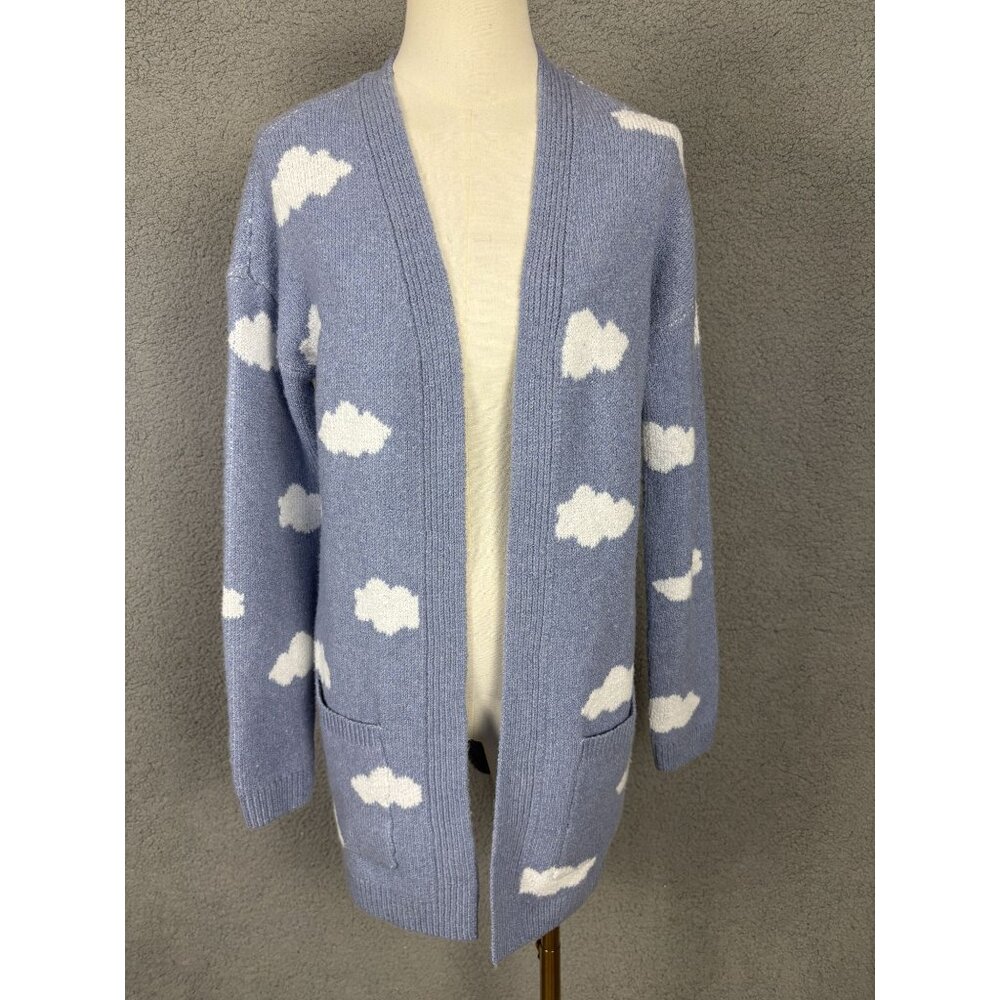 Hippie Rose Juniors' Open-Front Long Cardigan Blue Cloud Size Small NWT's